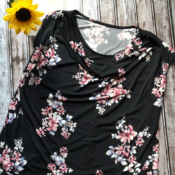Lane Bryant Tops - Lane Bryant black floral cowl neck blouse